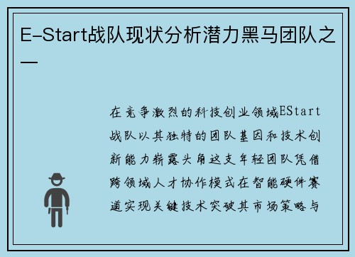 E-Start战队现状分析潜力黑马团队之一